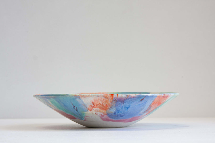 handmade ceramic blue, pink orange fruit bowl