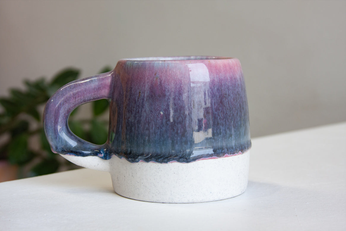 handmade ceramic blue and pink mug