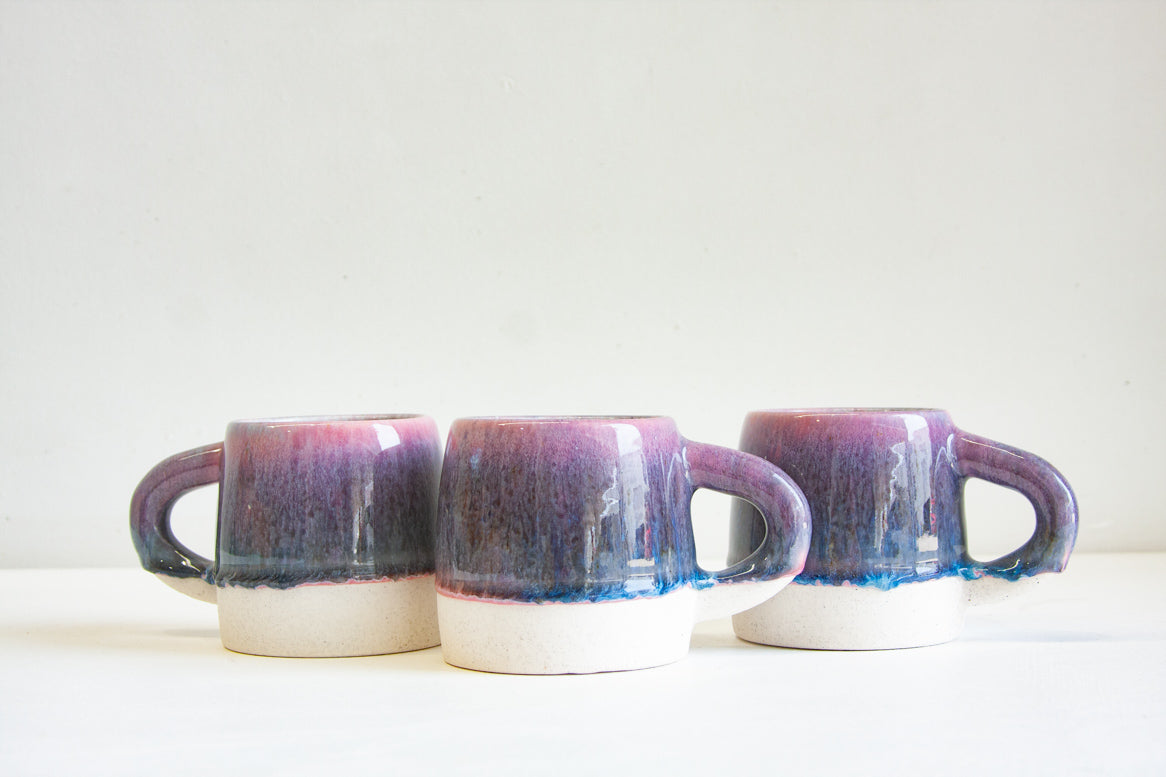 handmade ceramic blue and pink mug