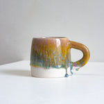 handmade ceramic pink, yellow and blue large mug