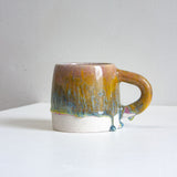 handmade ceramic pink, yellow and blue large mug