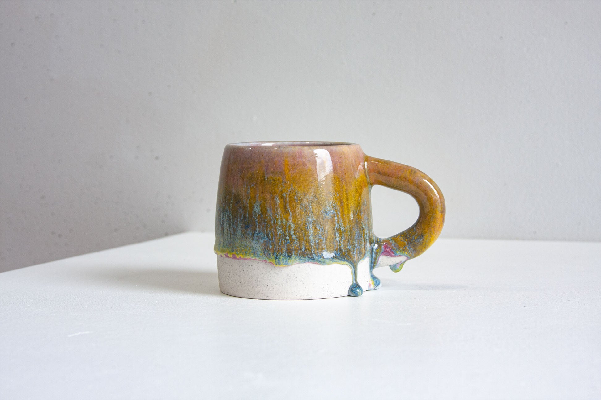 handmade ceramic pink, yellow and blue large mug