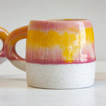 handmade ceramic pink, yellow and white glazed large mug