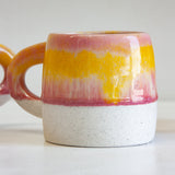 handmade ceramic pink, yellow and white glazed large mug