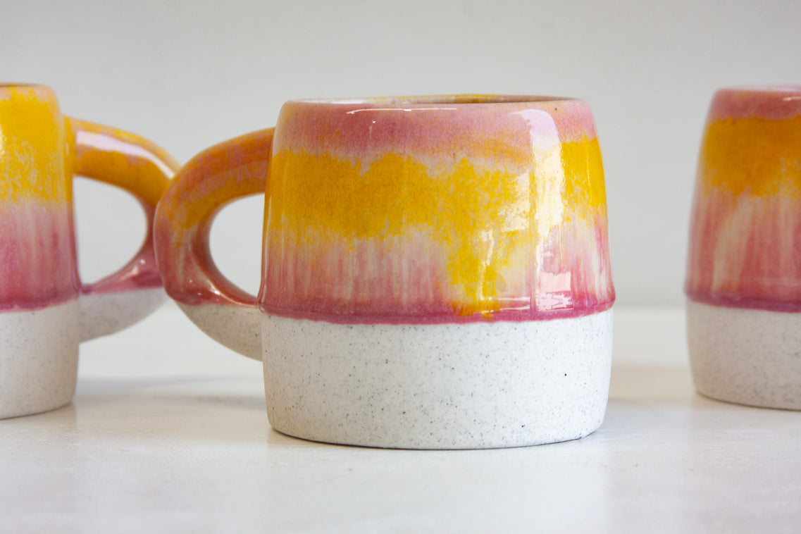 handmade ceramic pink, yellow and white glazed large mug