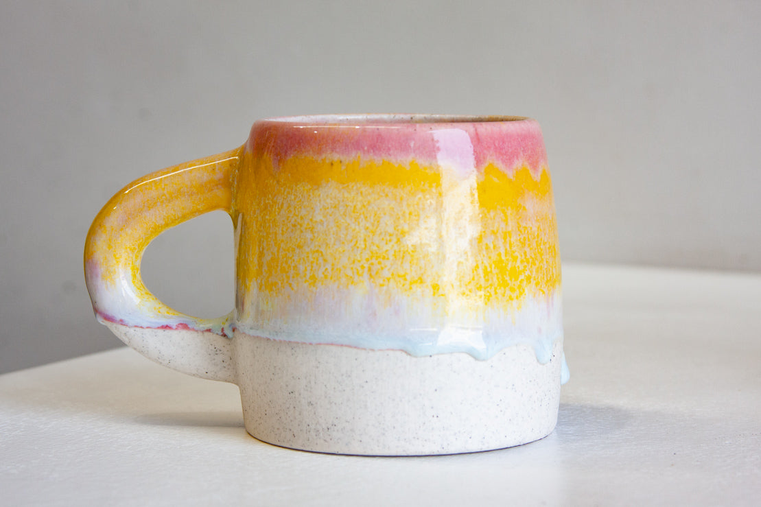 handmade ceramic pink, yellow and white glazed large mug
