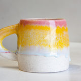 handmade ceramic pink, yellow and white glazed large mug