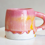 handmade ceramic pink, yellow and white glazed large mug