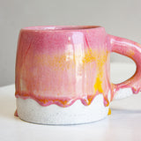 handmade ceramic pink, yellow and white glazed large mug