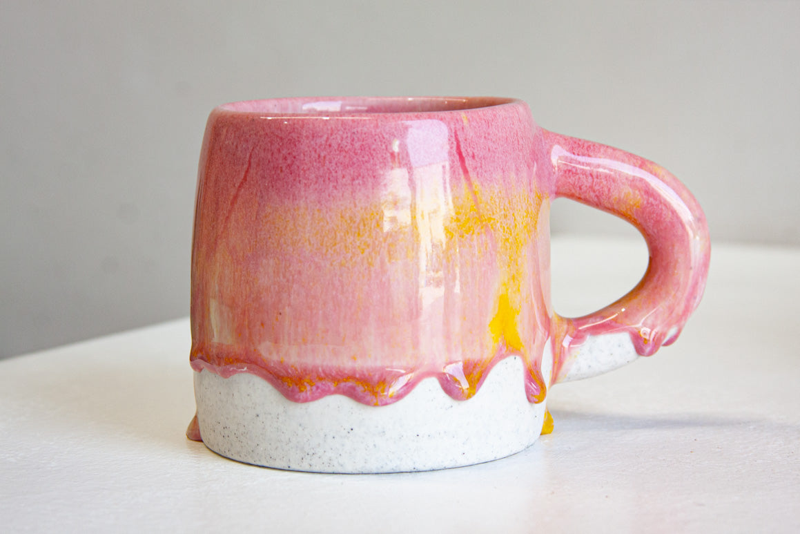 handmade ceramic pink, yellow and white glazed large mug