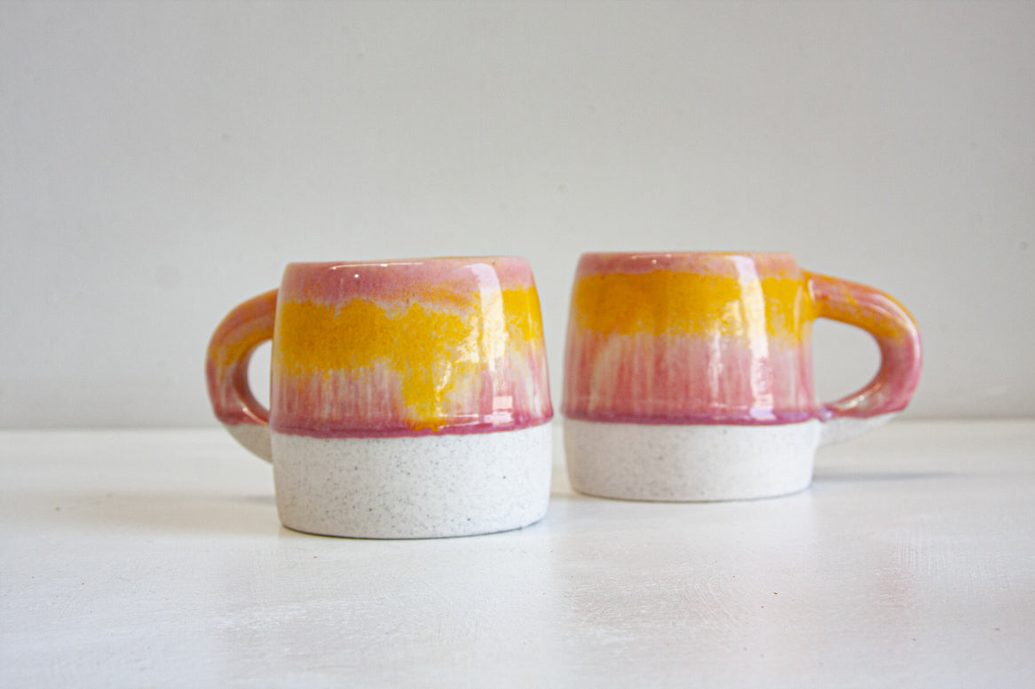 handmade ceramic pink, yellow and white glazed large mug