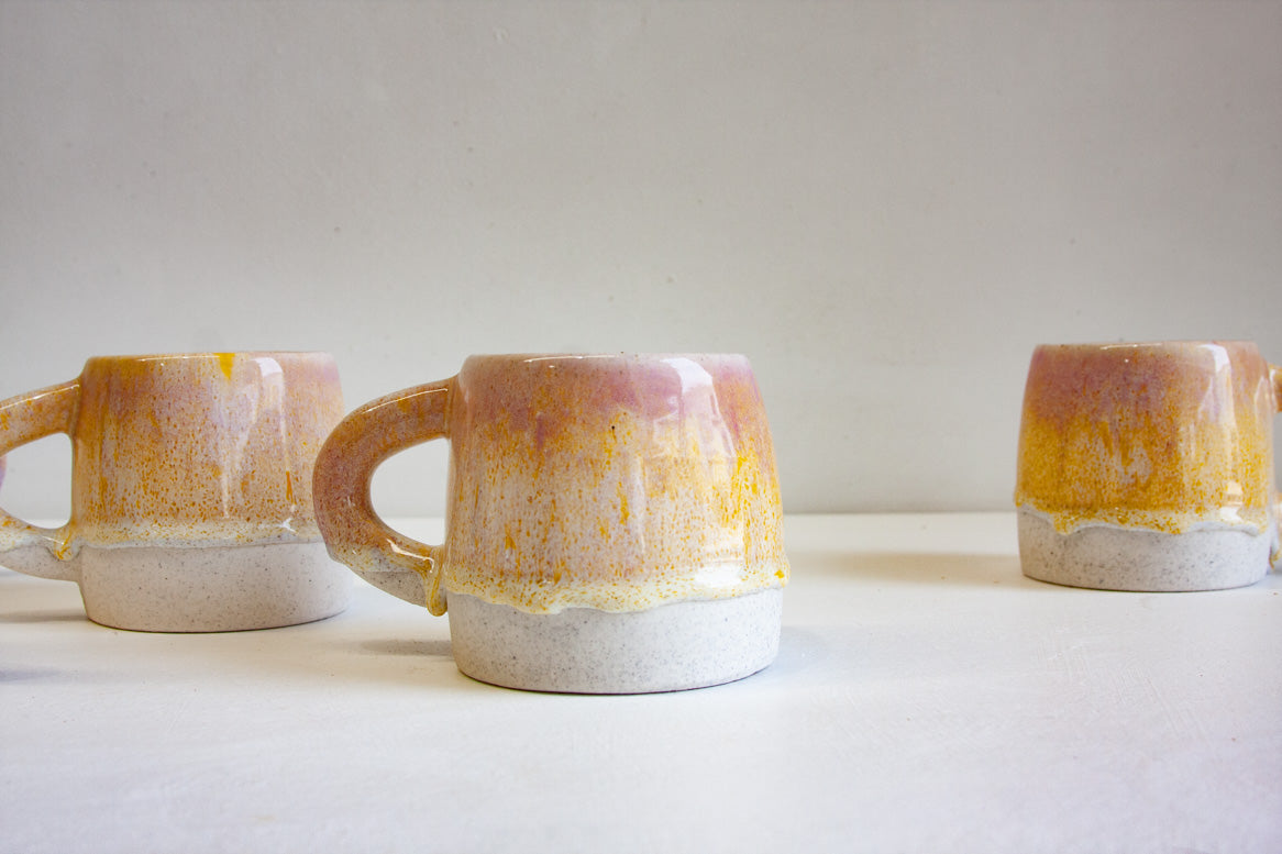 handmade ceramic large yellow and purple mug