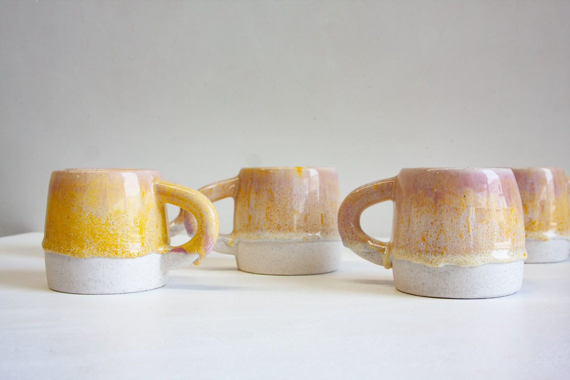 handmade ceramic large yellow and purple mug