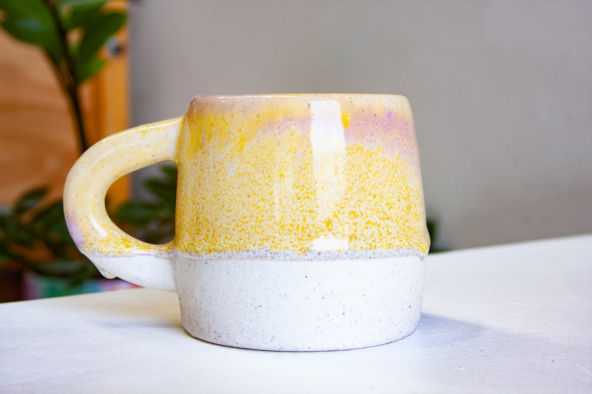 handmade ceramic large yellow and purple mug