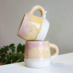 handmade ceramic large yellow and purple mug