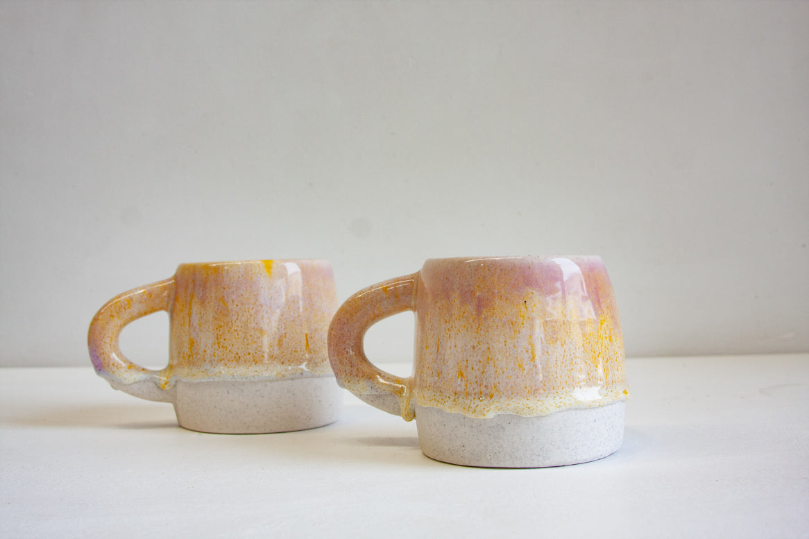 handmade ceramic large yellow and purple mug