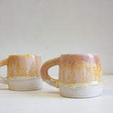 handmade ceramic large yellow and purple mug