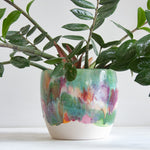 handmade ceramic green, pink, peach and  brown large planter