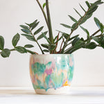 handmade ceramic green, purple, peach large planter