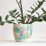 handmade ceramic green, purple, peach large planter