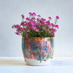 handmade ceramic blue, green, red, orange and brown large planter