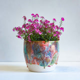 handmade ceramic blue, green, red, orange and brown large planter