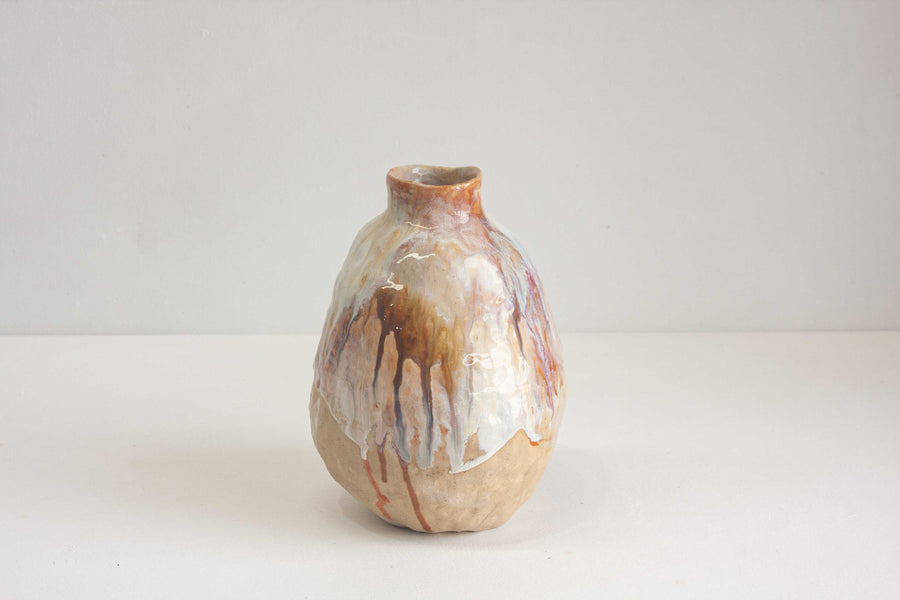 handmade ceramic vase glazed in pinks, browns and whtie
