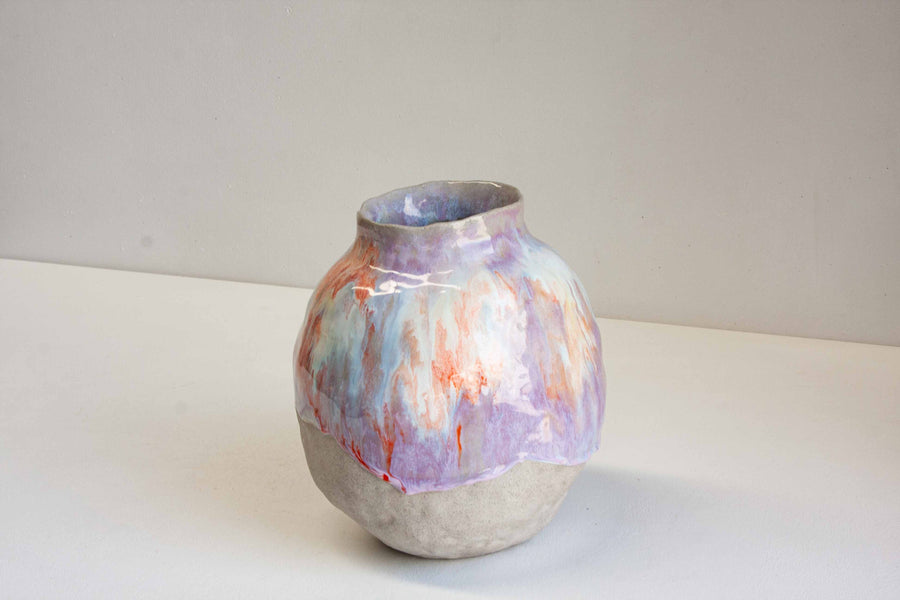 handmade ceramic large sculptural purple and orange vase