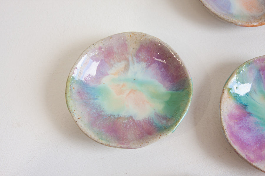 handmade ceramic purple, green and peach mini plate