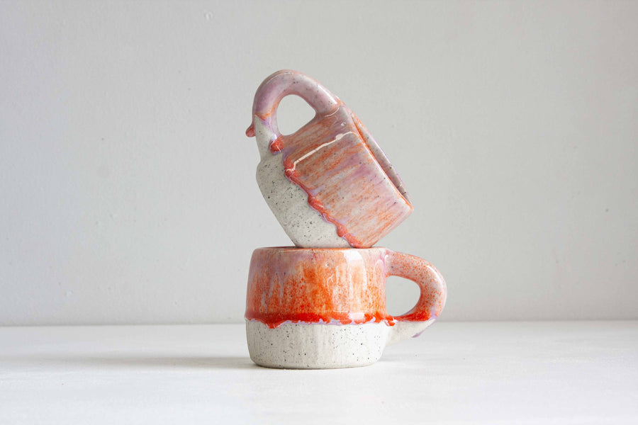 handmade ceramic purple and orange mug