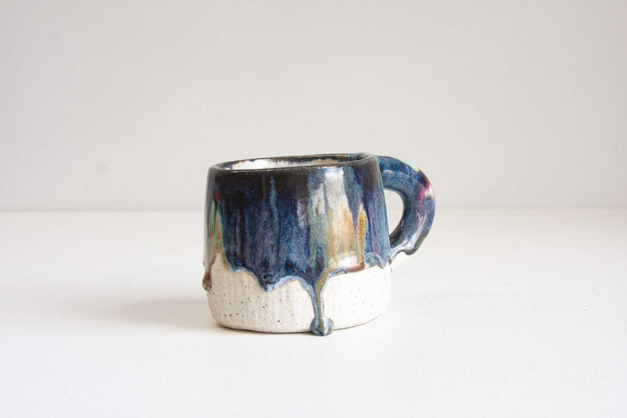 handmade ceramic deep blue, green, blue and brown mug