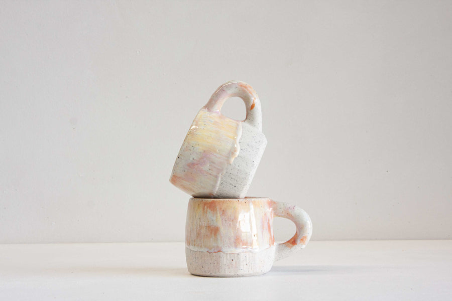 handmade ceramic light pink and cream mug