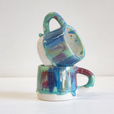 handmade ceramic green, blue and red mug 