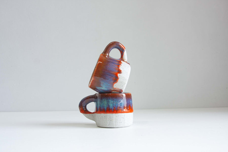 Handmade Ceramic Mug - Orange and Blue