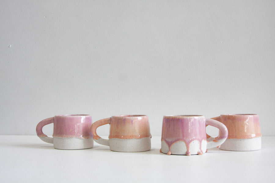 handmade ceramic peach and purple mug