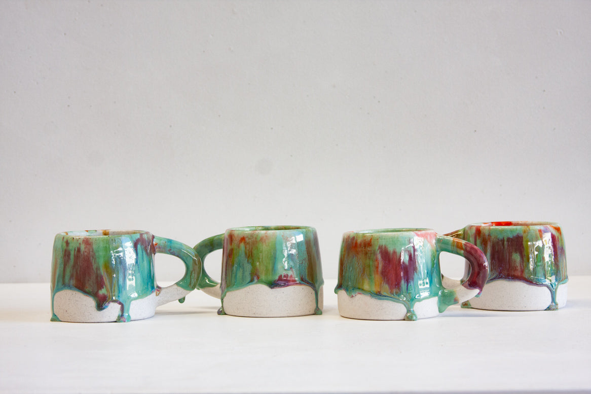 handmade ceramic green, red, brown mug 