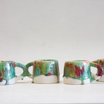 handmade ceramic green, red, brown mug 