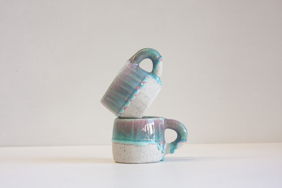 handmade ceramic blue and pink mug