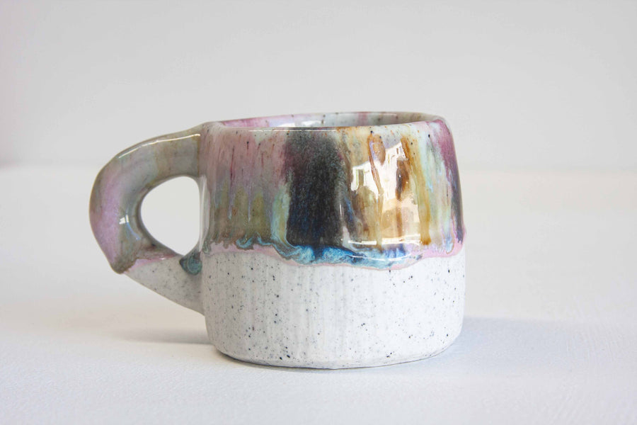 handmade ceramic blue, purple brown mug