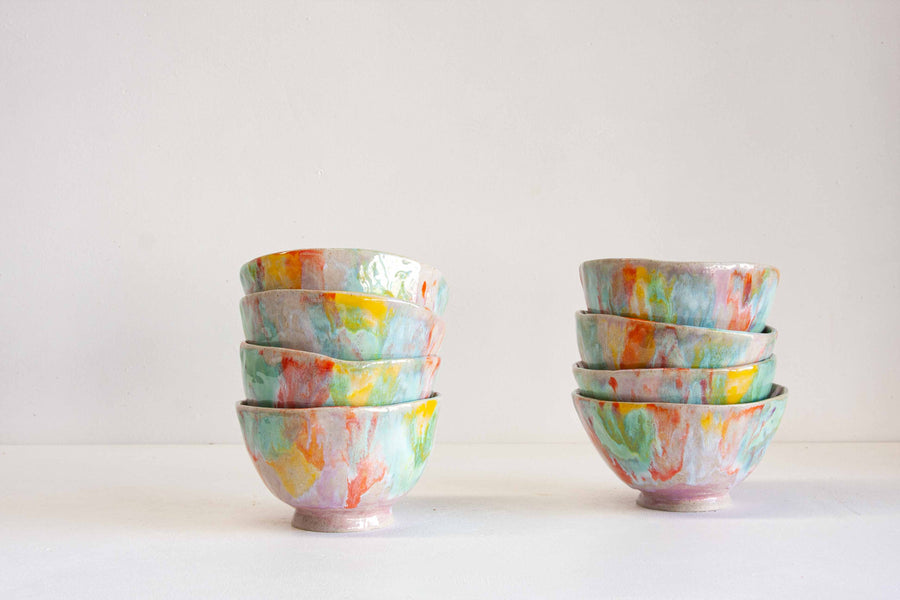 handmade ceramic colourful footed bowl