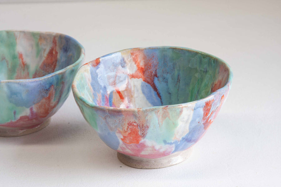 Seconds Sale Handmade Ceramic Footed Noodle Bowl - Fairy Floss