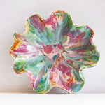 handmade ceramic pink, green, brown, white wavy shaped platter 