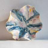 handmade ceramic wavy shaped purple, yellow, peach, blue and white bowl platter