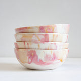 handmade ceramic pink, peach and white pasta bowl