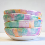 close up of four ceramic handmade pasta bowls