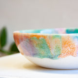 close up of glaze details of a handmade ceramic pasta bowl 