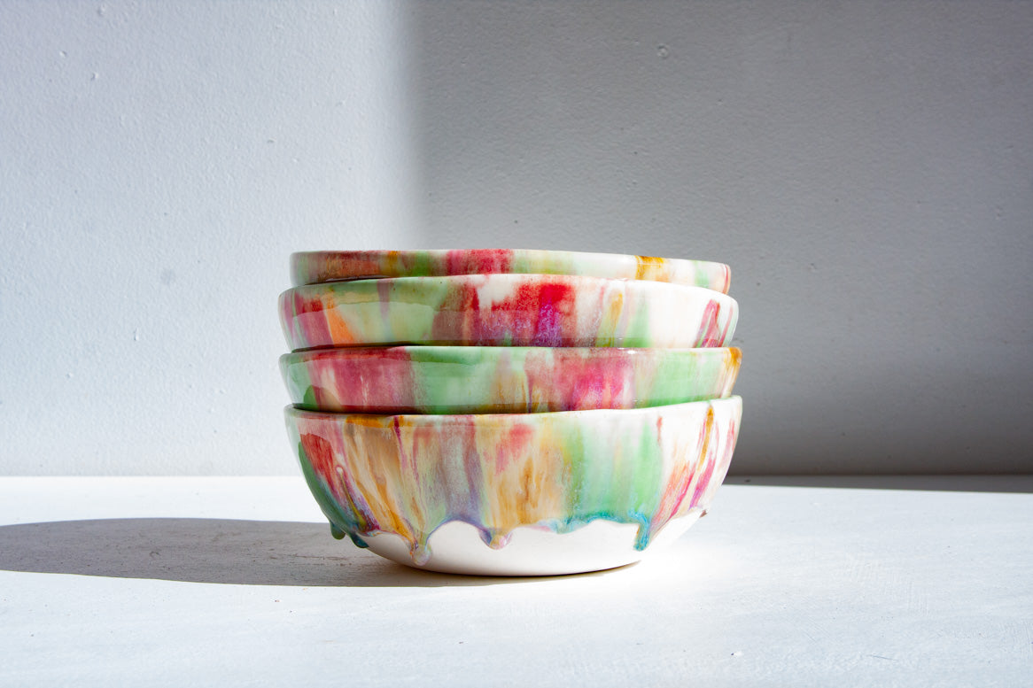 handmade ceramic multicoloured glaze pasta bowls