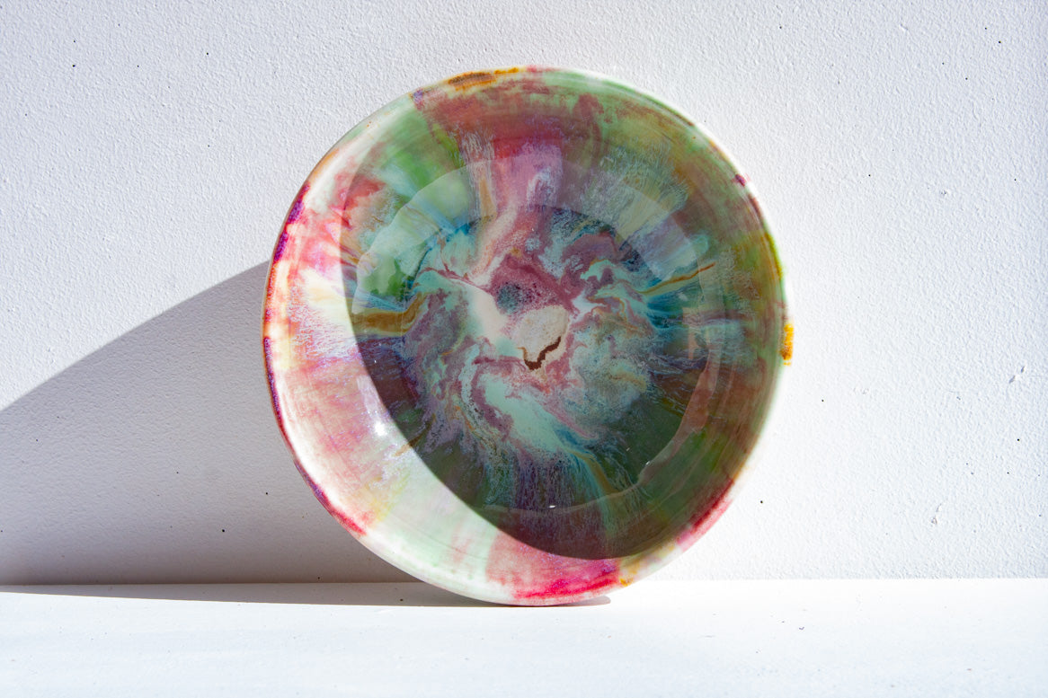 handmade ceramic multicoloured glaze pasta bowls