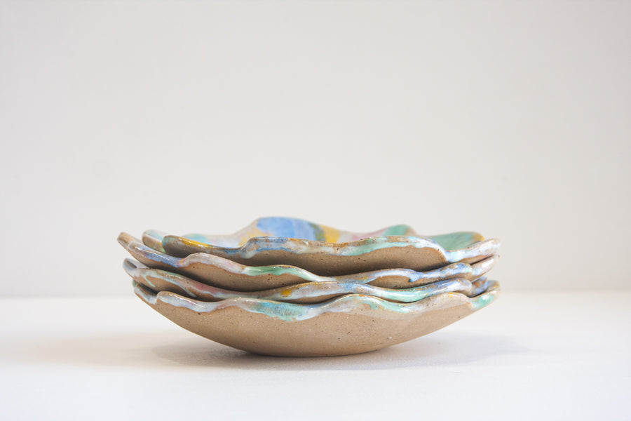 Handmade Ceramic Petal Bowl - Rainbow