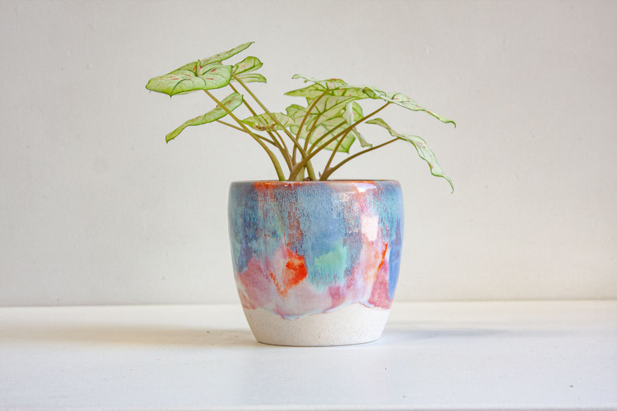 handmade ceramic blue, green pink and orange planter